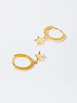 925 Silver Hoop Earrings With Star|Parfois Clearance