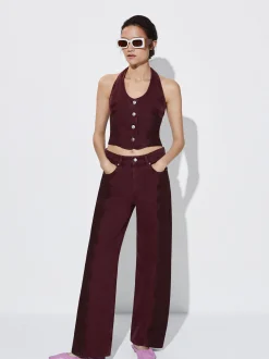 Denim Colour Block Pants|Parfois Outlet