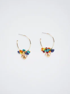 Flower And Resin Hoop Earrings|Parfois Outlet