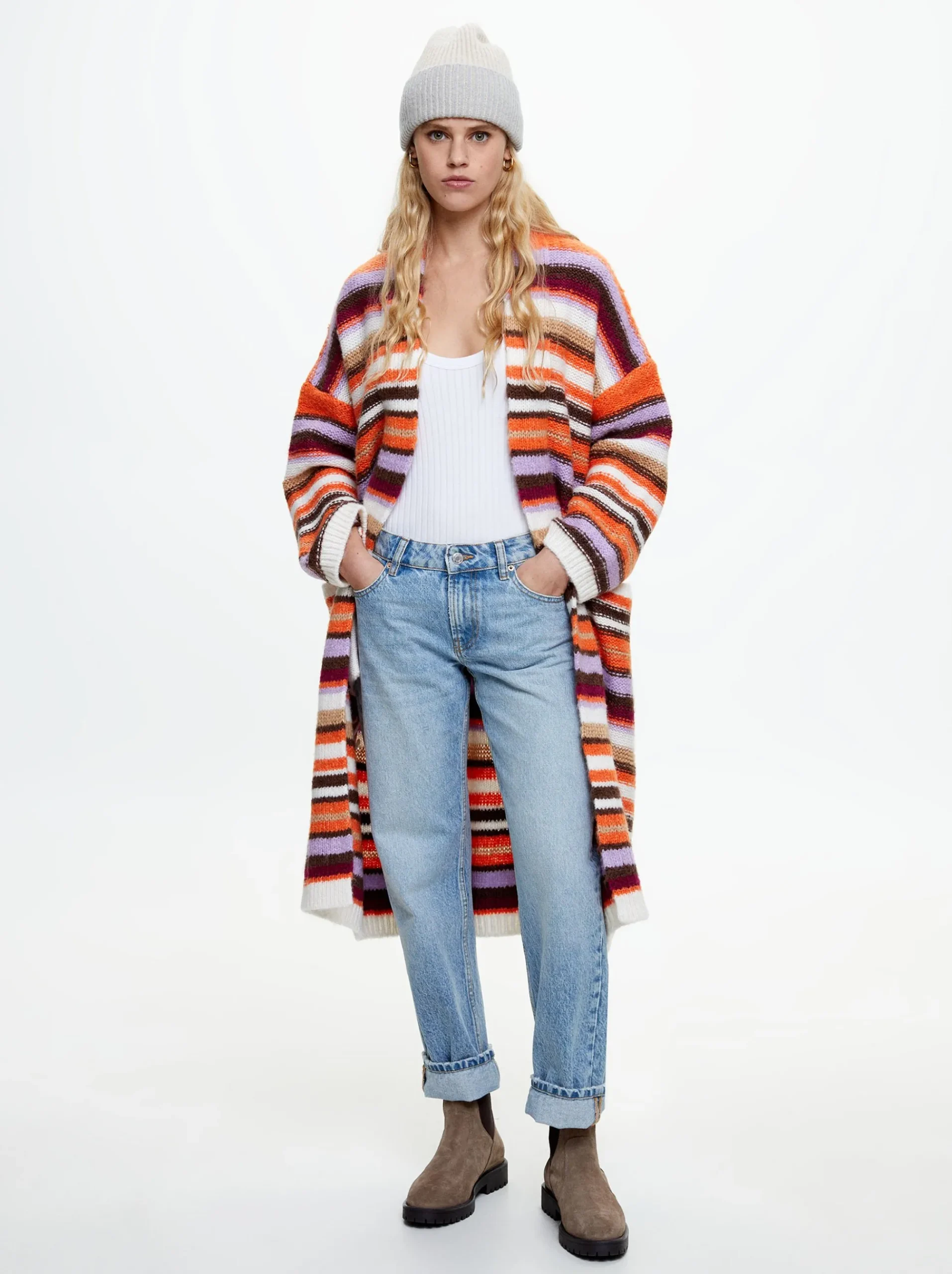 Long Knitted Cardigan With Pockets|Parfois Sale