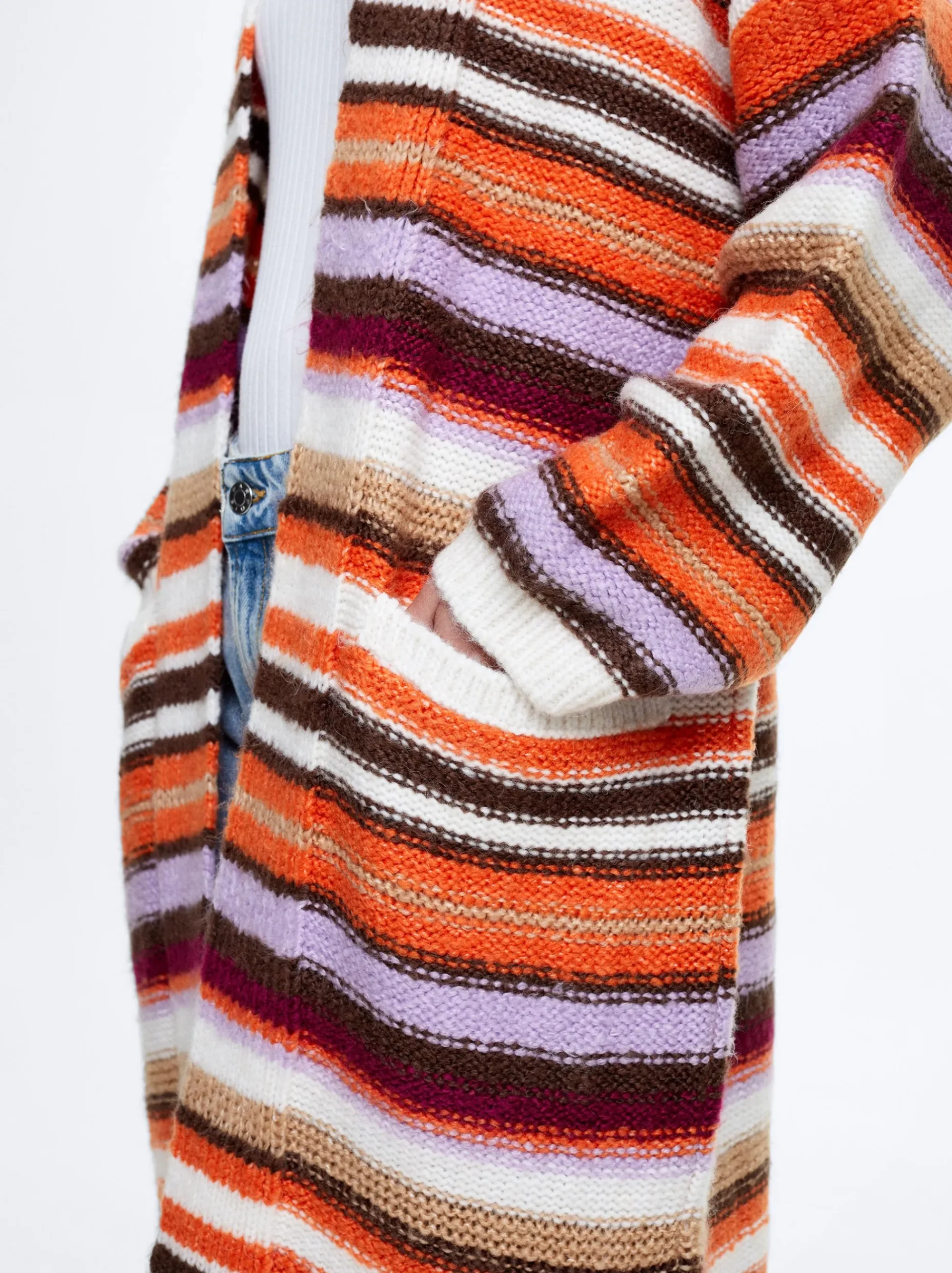 Long Knitted Cardigan With Pockets|Parfois Sale