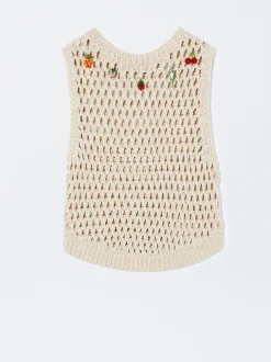 Open Knit Vest With Appliqus|Parfois Flash Sale