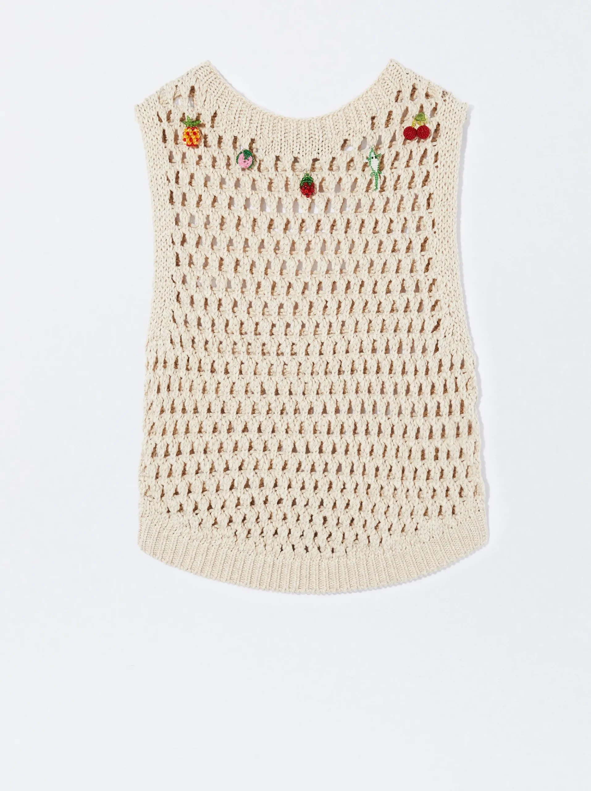 Open Knit Vest With Appliqus|Parfois Online