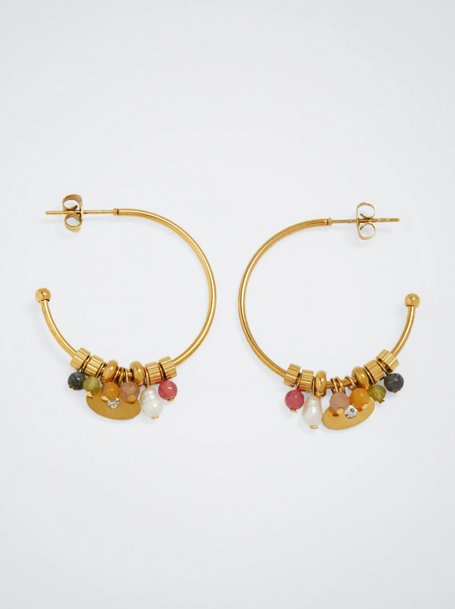 Stainless Steel Hoops With Semiprecious Stone|Parfois Store