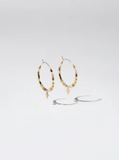 Stainless Steel Hoops With Semiprecious Stone|Parfois Flash Sale