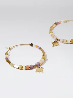 Stainless Steel Hoops With Semiprecious Stone|Parfois Flash Sale
