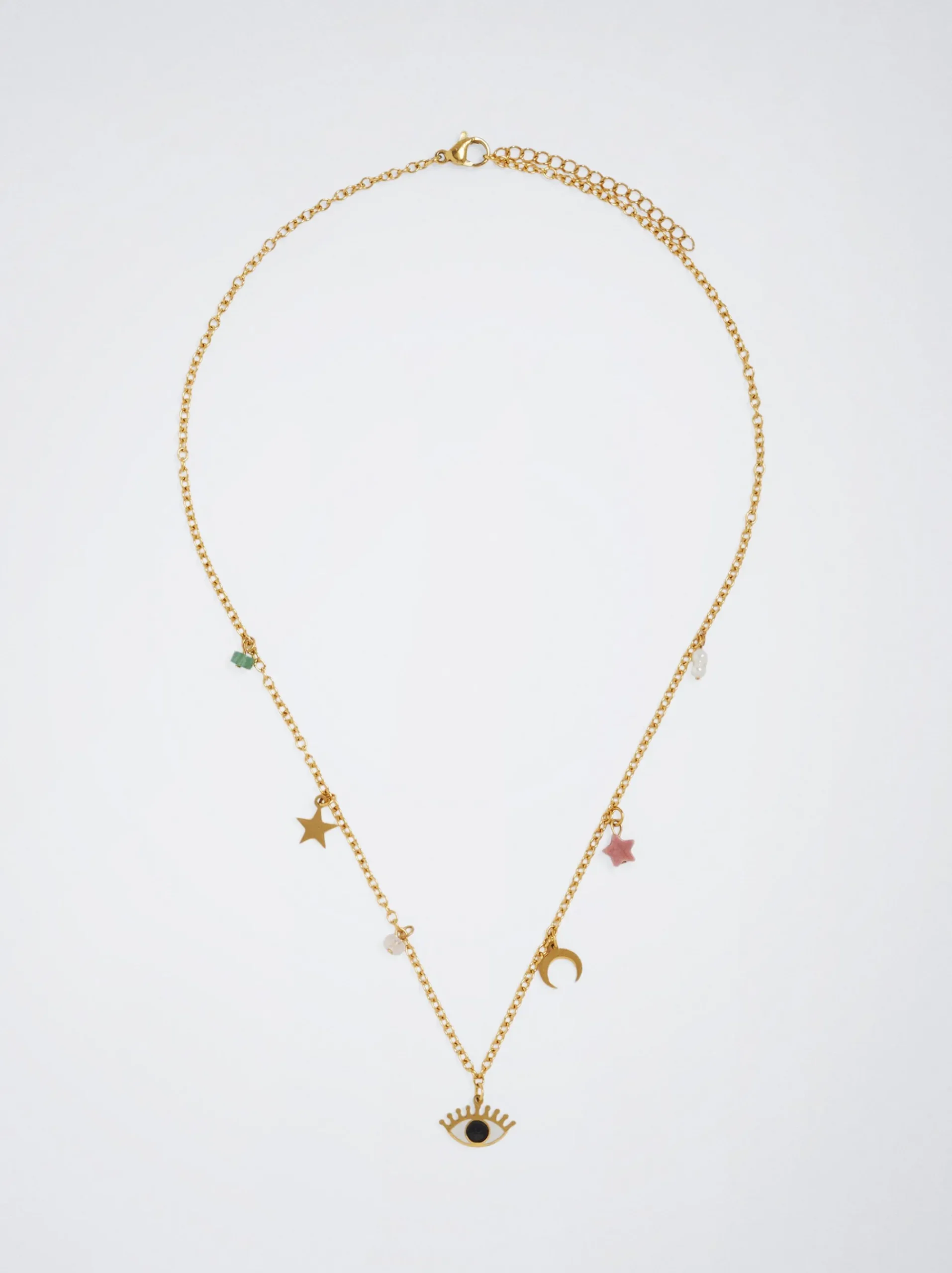 Steel Necklace With Semiprecious Stone|Parfois Flash Sale