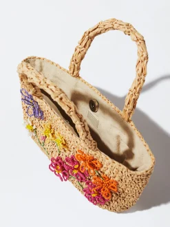 Straw Bag With Flowers|Parfois Cheap