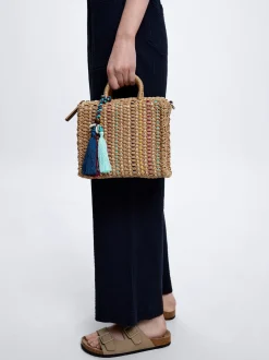 Straw Tote Bag With Detachable Pendant|Parfois Hot