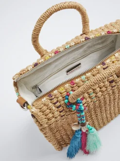 Straw Tote Bag With Detachable Pendant|Parfois Hot