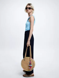 Straw Tote Bag With Pendant|Parfois Cheap