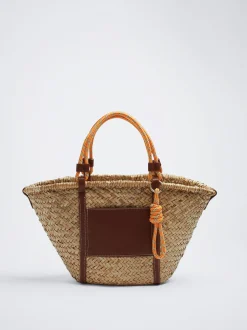 Straw Tote Bag With Pendant|Parfois Hot