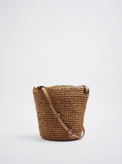 Straw-Effect Basket Bucket Bag|Parfois Cheap