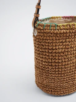 Straw-Effect Basket Bucket Bag|Parfois Cheap
