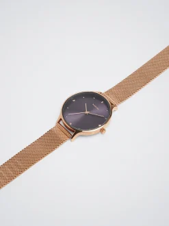 Watch With Stainless Steel Metallic Mesh Strap|Parfois Discount